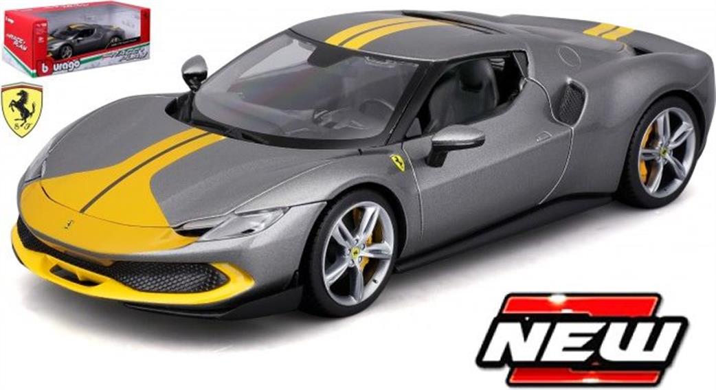 Burago 1/18 B18-16017GY Ferrari 296 GTB Grey/Yellow Supercar Model