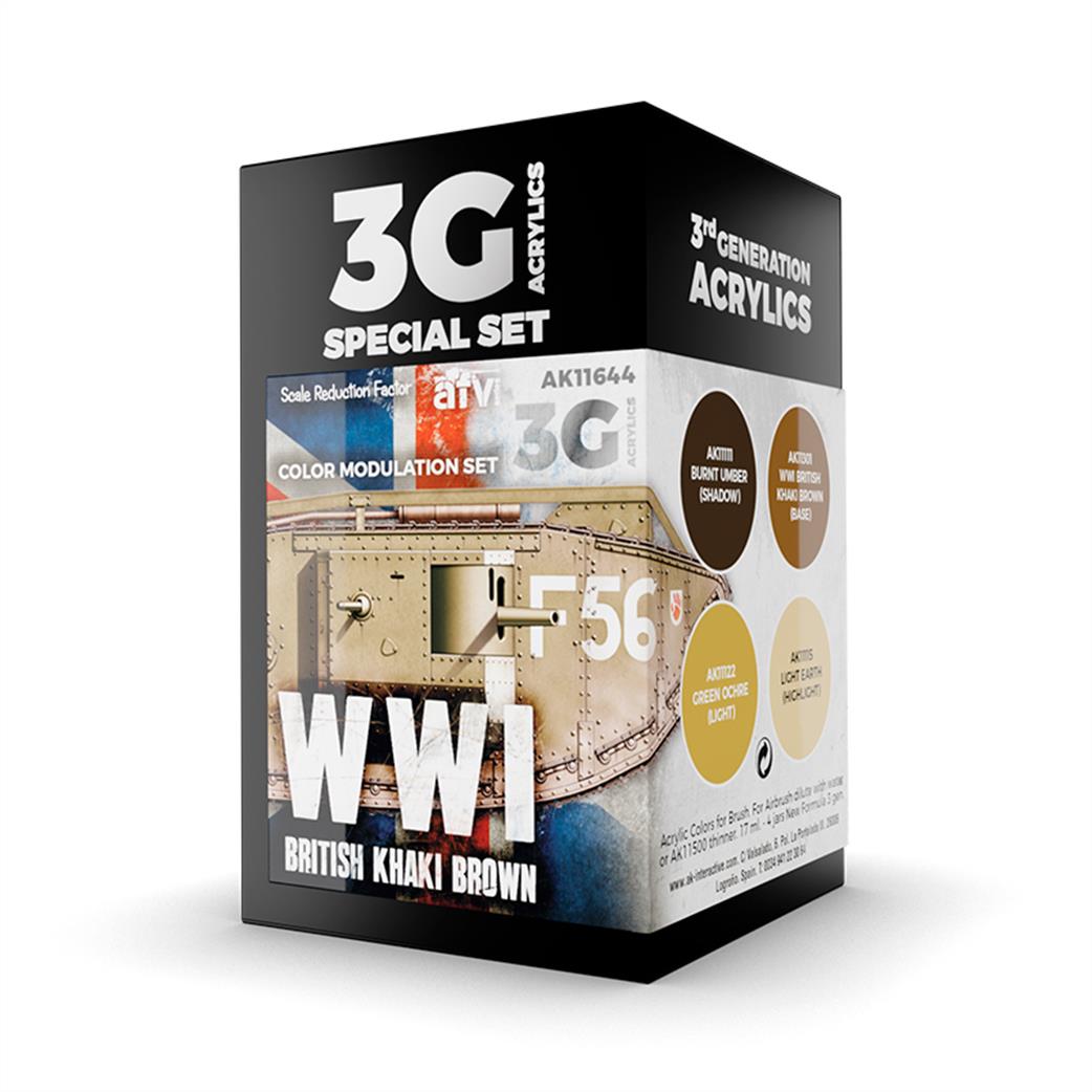 AK Interactive  AK11644 WW1 British Colours Modulation 4 Peice 3G Acrylic Special Paint Set