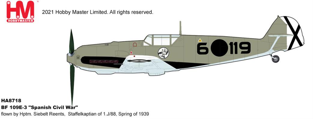 Hobby Master 1/48 HA8718 BF 109E-3 Spanish Civil War Hptm Siebelt Reents Aircraft Model