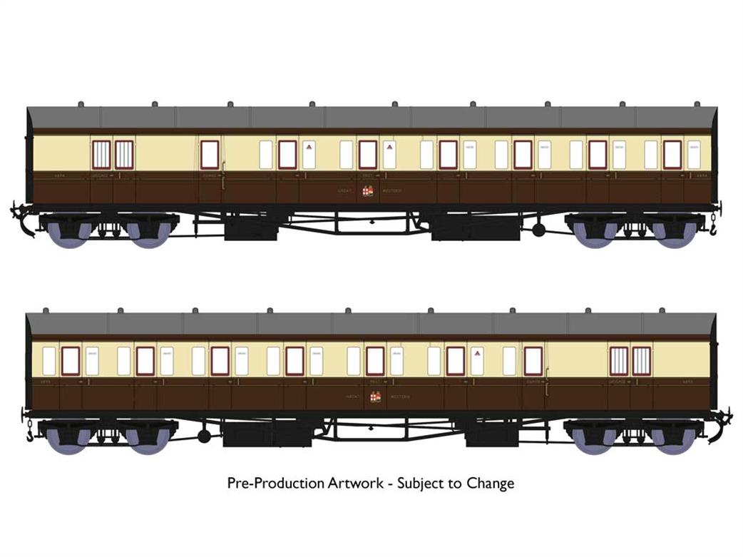 Rapido Trains OO 946010 GWR 2 Coach B-Set 6894 6895 Kingham Branch GWR Post-War Lined Chocolate & Cream Great (crests) Western