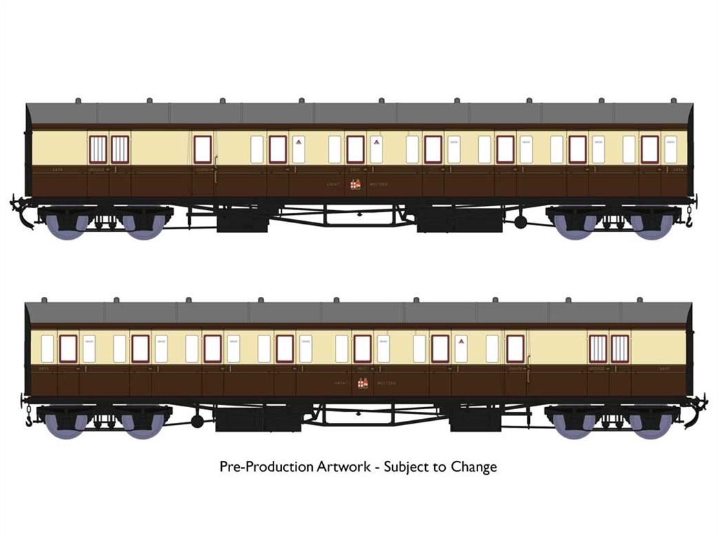 Rapido Trains OO 946010 GWR 2 Coach B-Set 6894 6895 Kingham Branch GWR Post-War Lined Chocolate & Cream Great (crests) Western