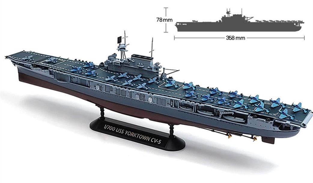 Academy 1/700 14229 USS Yorktown CV-5 Aircraft Carrier Battle of Midway Plastic Kit odeller's Edition Kit