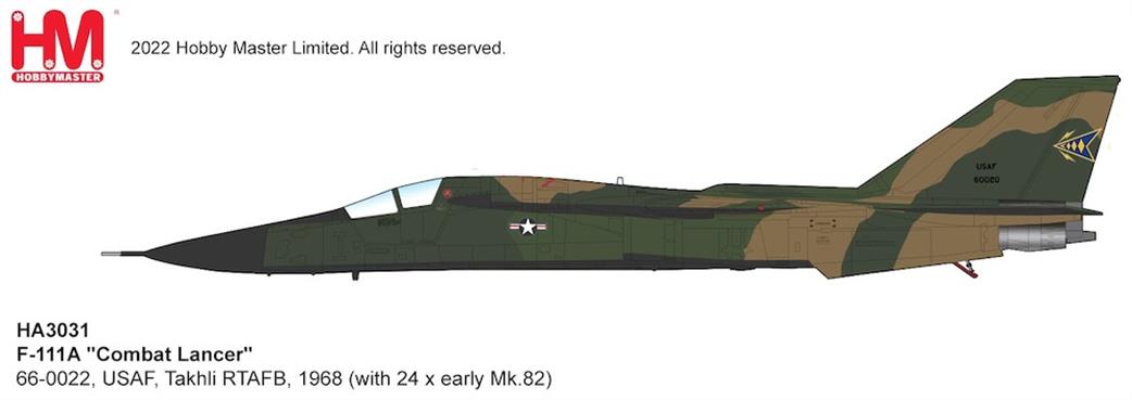 Hobby Master 1/72 HA3031 F-111A Combat Lancer 66-0022 USAF Takhli RTAFB 1968 w/ 24 x early Mk.82 bomb