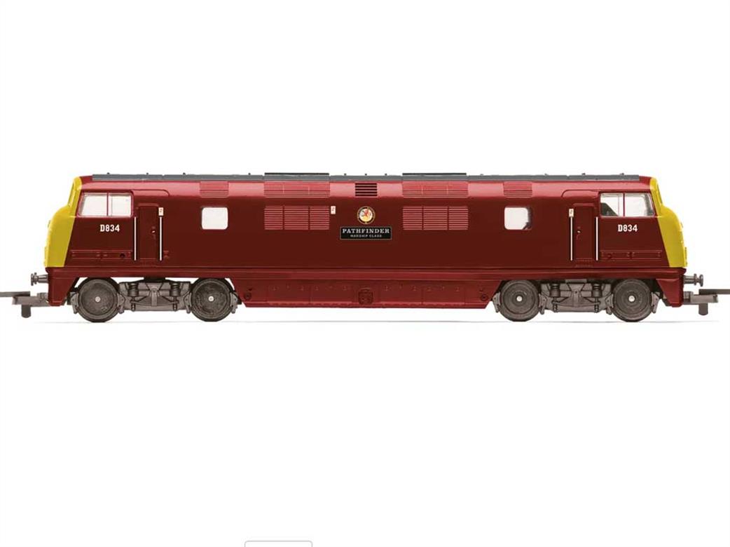 Hornby OO R30183 Railroad Plus BR D834 Pathfinder Class 43 Warship B-B Diesel Hydraulic Maroon Full Yellow Ends