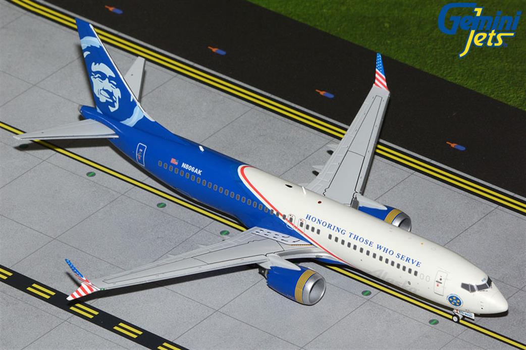 Gemini Jets 1/200 G2ASA1294 Alaska Airlines B737 MAX 8 N806AK Honoring Those Who Serve