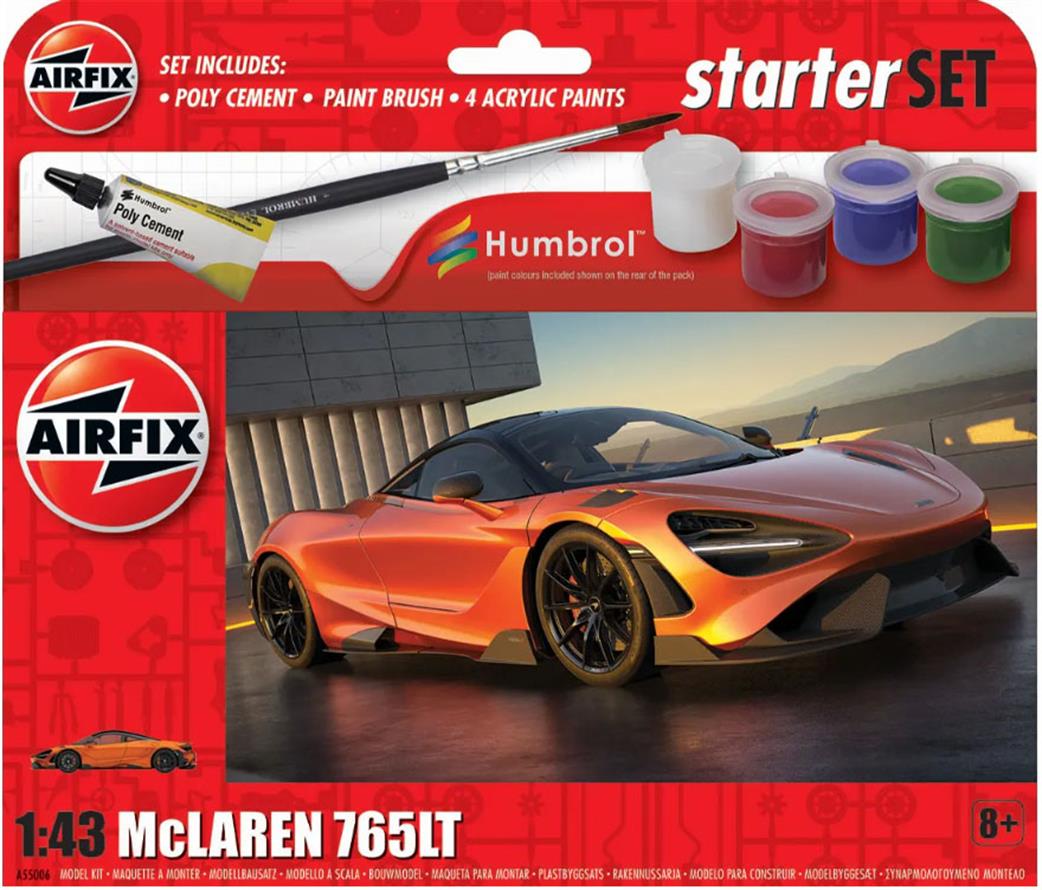 Airfix 1/43 A55006 Small Beginners McLaren 765LT Starter Set with Paint & Glue