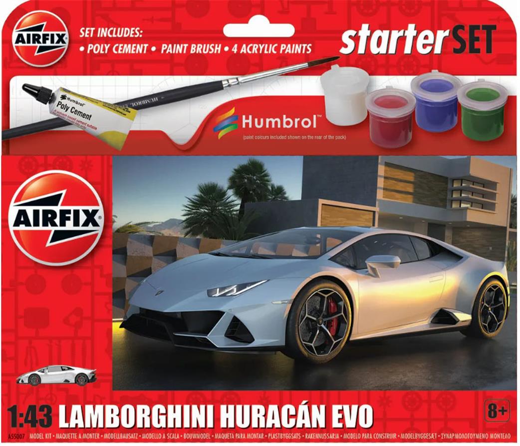 Airfix 1/43 A55007 Small Beginners Lamborghini Huracan Evo Starter Set with Paint & Glue