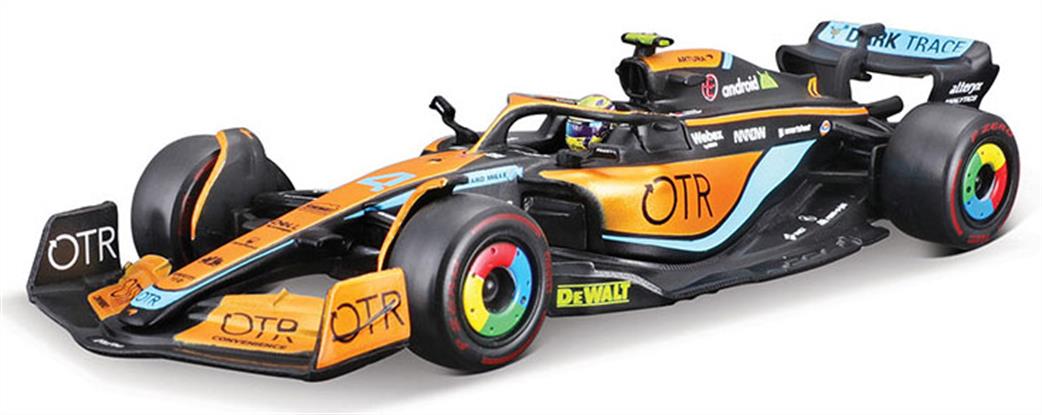 Burago 1/43 B18-38064N McLaren F1 2022 MCL 36 #4 Lando Norris w/Helmet and Showcase Model