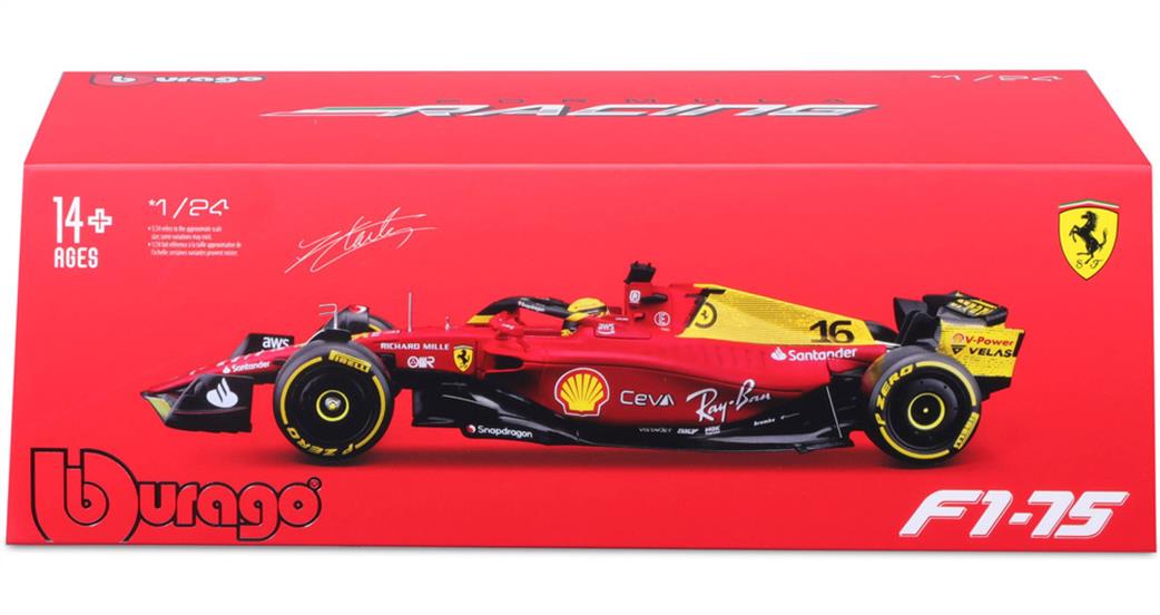 Burago 1/24 B18-26806L F1 2022 Ferrari F1-75 Leclerc Monza 75th Livery Diecast Model