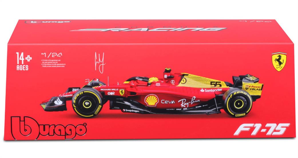 Burago 1/24 B18-26806S F1 2022 Ferrari F1-75 Sainz Monza 75th Livery Diecast Model