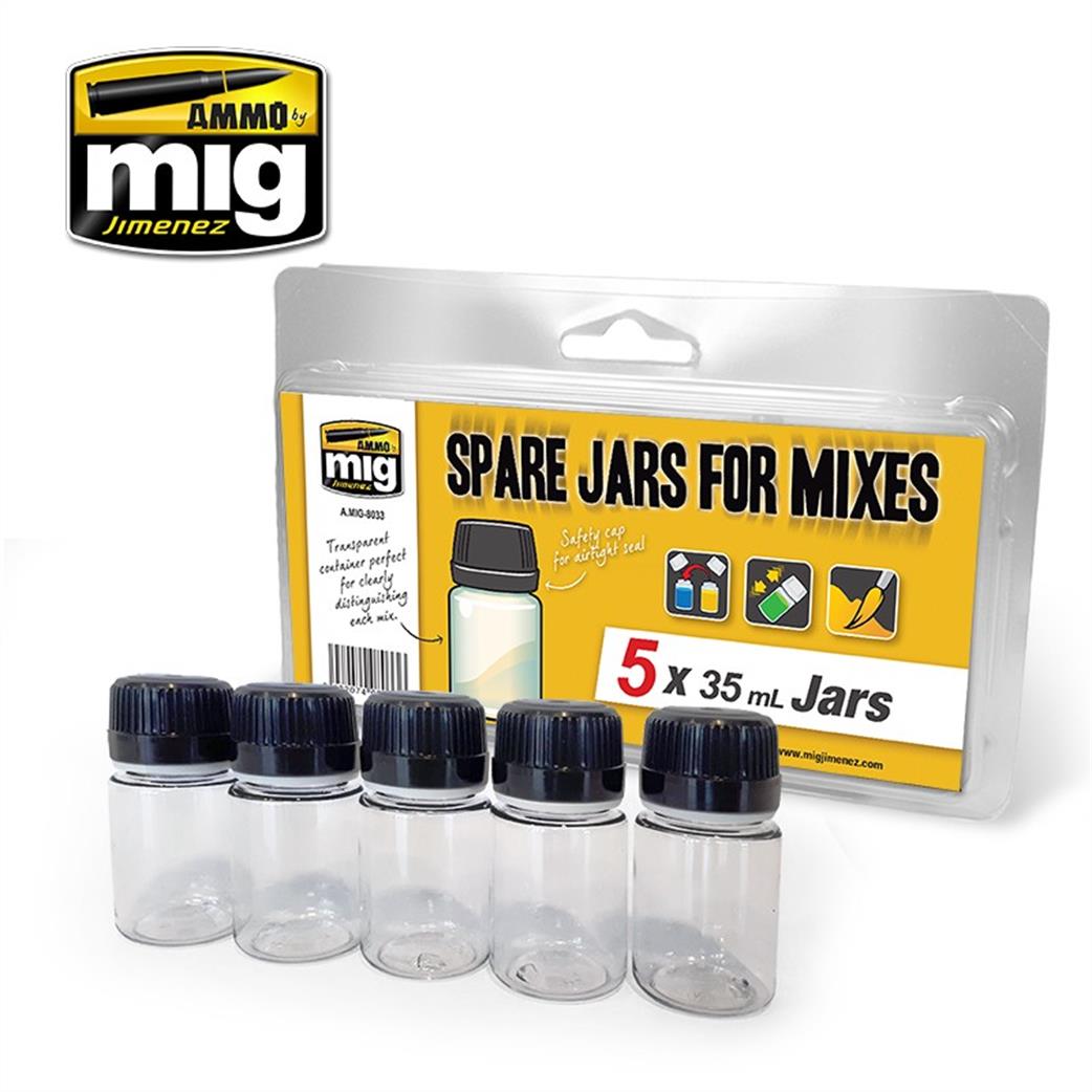 Ammo of Mig Jimenez  A.MIG-8033 Spare Jars for Mixes Pack of 5 35ML Jars