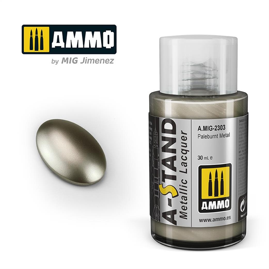 Ammo of Mig Jimenez  A.MIG-2303 A-Stand Pale Burnt Metal Metallic Lacquer 30ml Bottle