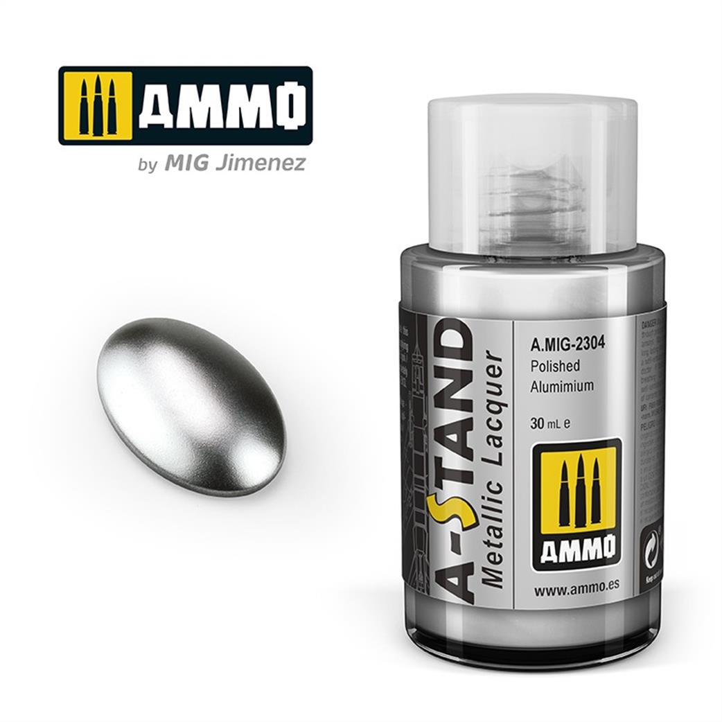 Ammo of Mig Jimenez  A.MIG-2304  A-Stand Polished Aluminium Metallic Lacquer 30ml Bottle