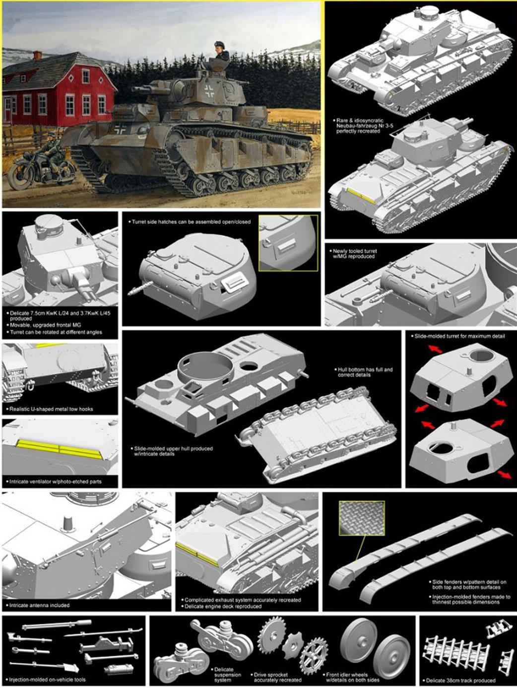 Dragon Models 1/35 6690 Neubau-Fahrzeug Rheinmrtall-Fahrgestell Und Krupp-Turm Geanderte MG-Turme 39-45