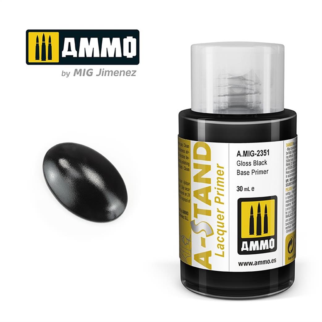 Ammo of Mig Jimenez  A.MIG-2351 A-Stand Gloss Black Base Primer 30ml Bottle