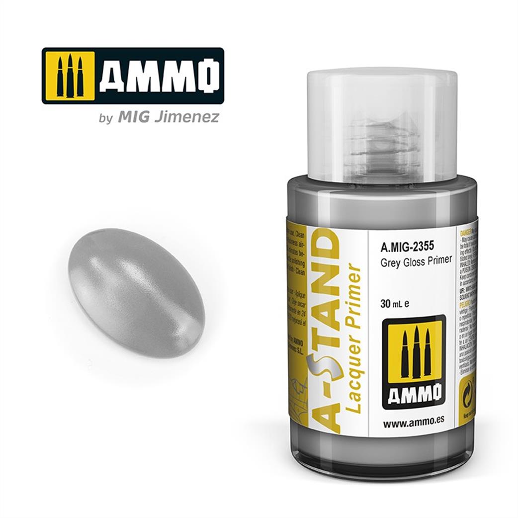 Ammo of Mig Jimenez  A.MIG-2355 A-Stand Grey Gloss Primer 30ml Bottle