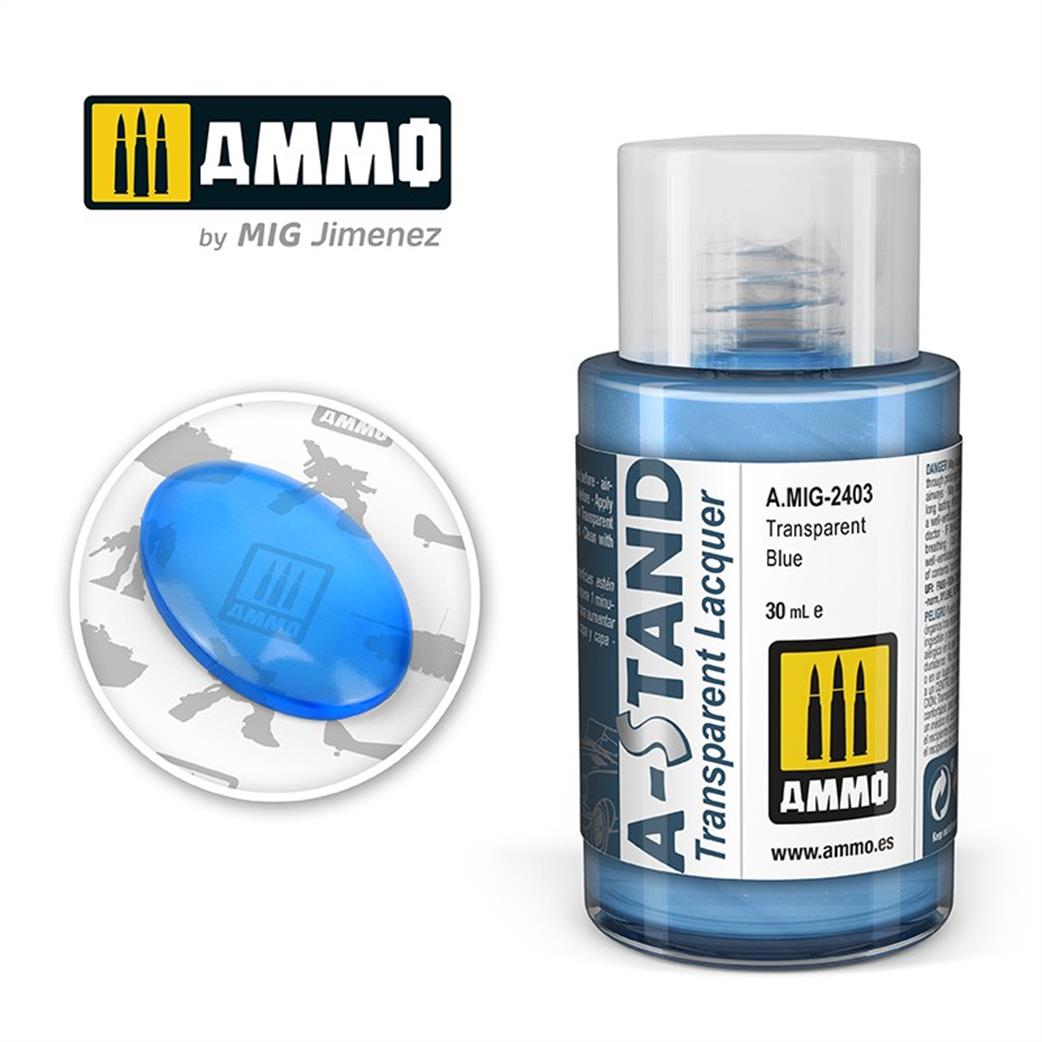 Ammo of Mig Jimenez  A.MIG-2403 A-Stand Transparent  Blue 30ml Bottle