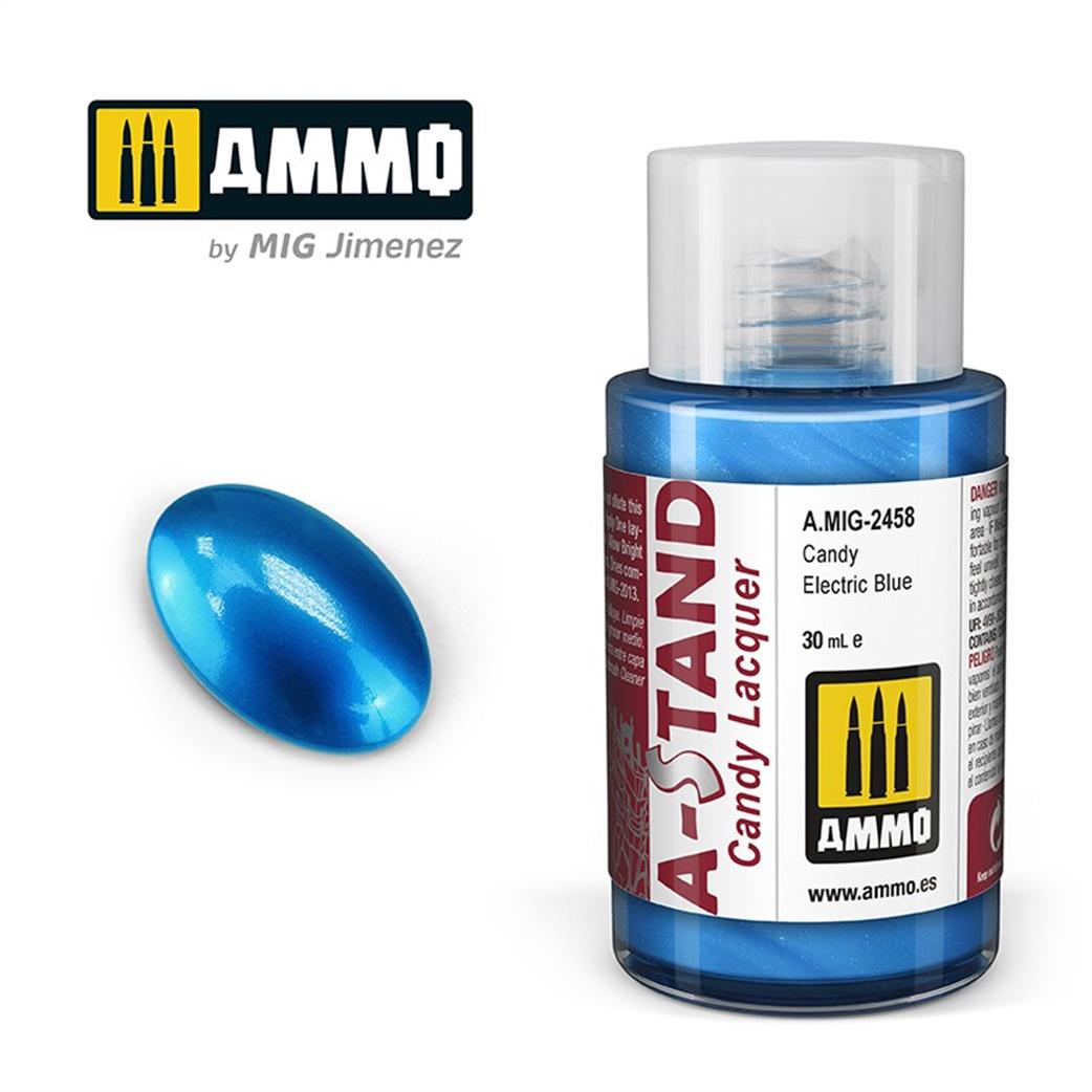 Ammo of Mig Jimenez  A.MIG-2458 A-Stand Candy Electric Blue Lacquer 30ml Bottle