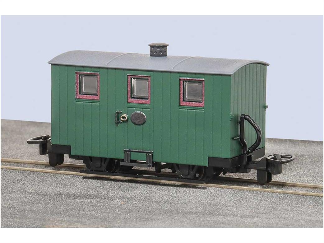 Peco OO9 GR-570UG Festiniog Railway 4 wheel Quarrymans Coach Green Unlettered