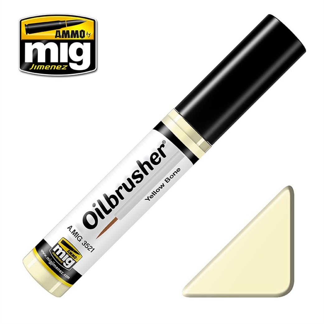 Ammo of Mig Jimenez  A.MIG-3521 Yellow Bone 10ml Oil paint with fine brush applicator