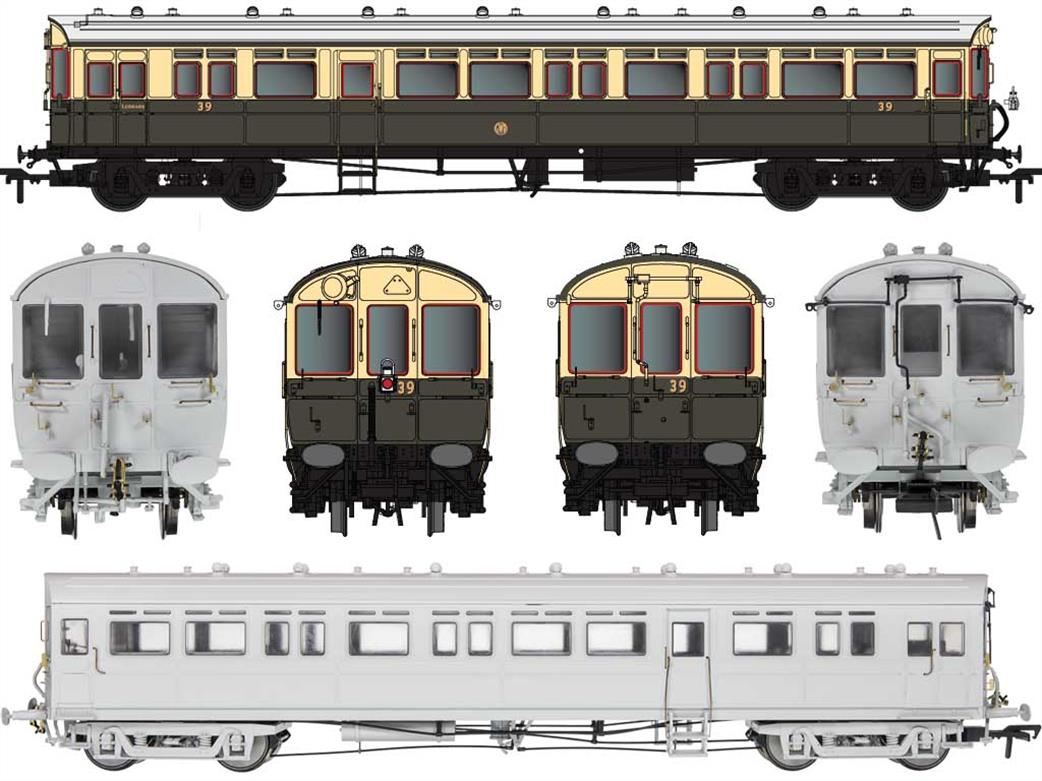 Dapol OO 4P-004-004 GWR Autocoach 39 Diagram N Panelled Side Trailer Coach GWR Chocolate & Cream Shirtbutton