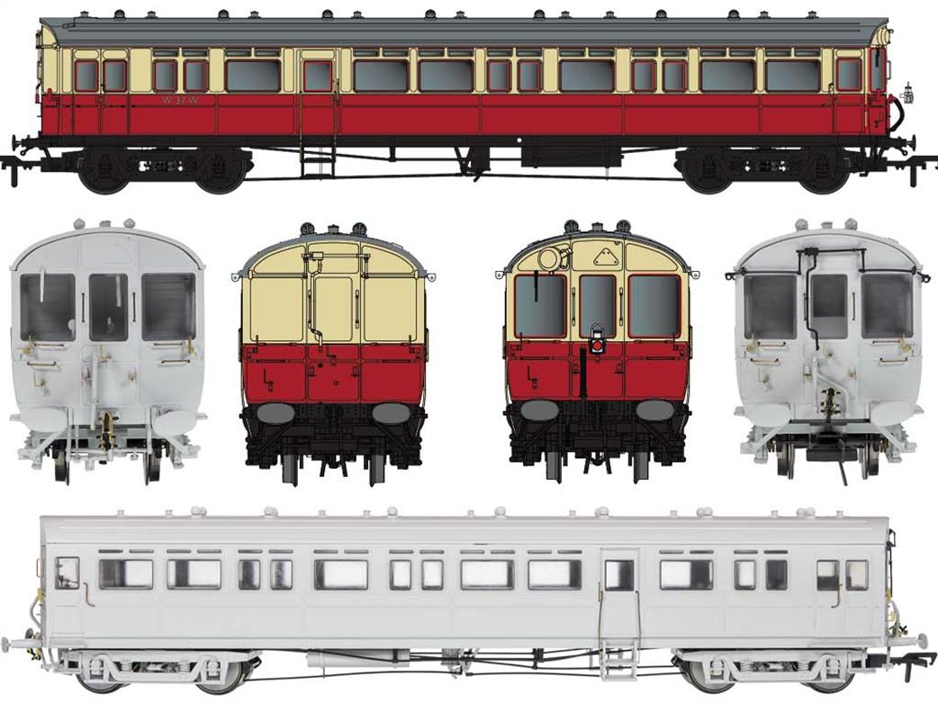 Dapol OO 4P-004-005 BR W37W GWR Autocoach Diagram N Panelled Side Trailer Coach BR Carmine & Cream