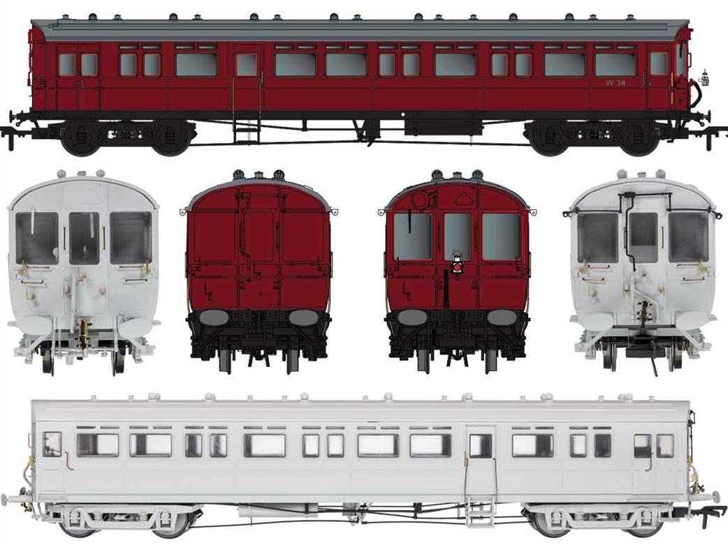 Dapol OO 4P-004-007 BR W38 GWR Autocoach Diagram N Panelled Side Trailer Coach BR Maroon