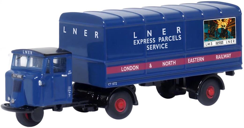 Oxford Diecast 1/120 120MH004 Scammell Mechanical Horse Van Trailer LNER