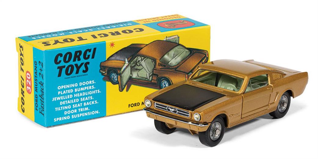 Corgi 1/43 RT32001 Ford Mustang Fastback Coupe Gold & Black Vintage Corgi Toy Model