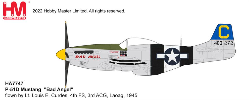 Hobby Master 1/48 HA7747 USAAF P-51D Mustang Bad Angel Lt Louis E Curdes Diecast Aircaraft Model