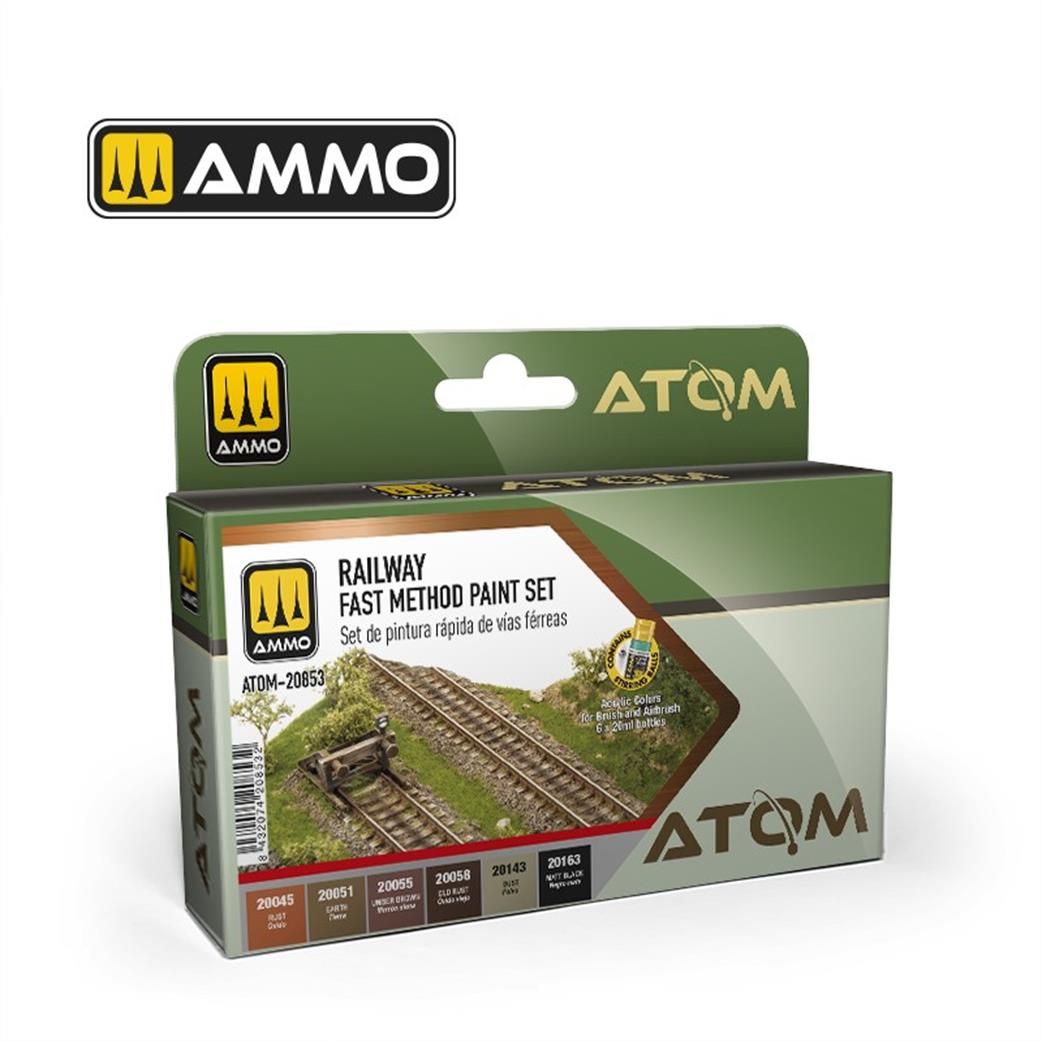 Ammo of Mig Jimenez  ATOM-20853 Railway Fast Method Paint Set Pack of 6 Colour Paint Set