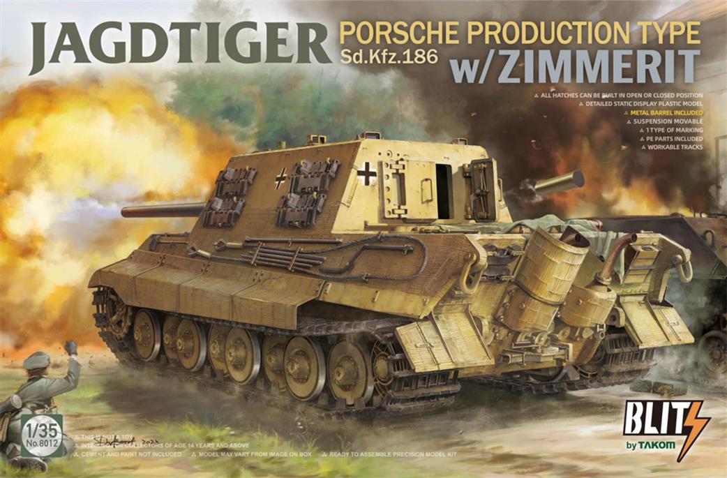 Takom 1/35 08012 Blitz German Jagdtiger SdKfz186 Porsche Pro Type with Zimmerit Plastic Kit