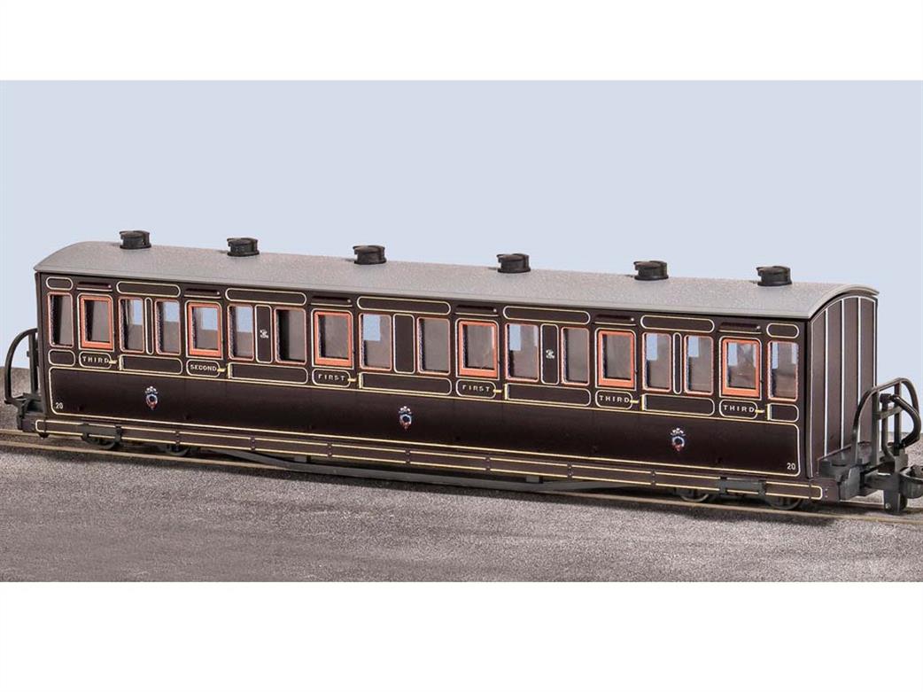 Peco OO9 GR-620B Festiniog Railway Bowside Bogie Composite Coach 20 Lined Purple-Brown