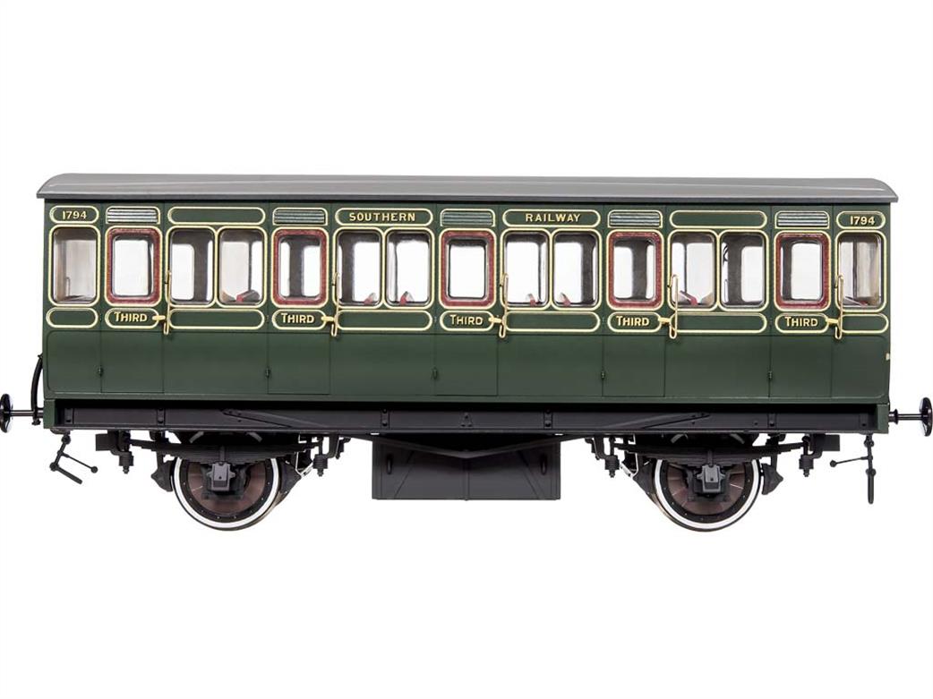 Dapol O Gauge 7P-020-650 SR ex-LB&SCR Stroudley Third Class 4-Wheel Coach 1794 Southern Lined Green