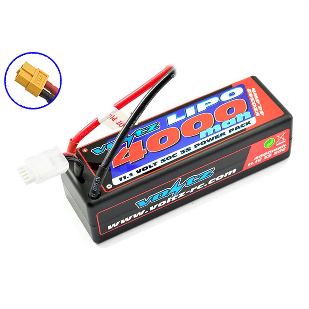 Voltz  VZ0342XT60 4000Mah 11.1v 3S Lipo 50C Discharge Hard Pack XT60 connector