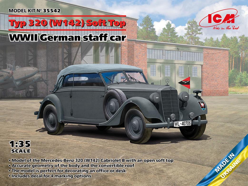 ICM 1/35 35542 WWII German Staff car Soft Top Mercedes Benz 320