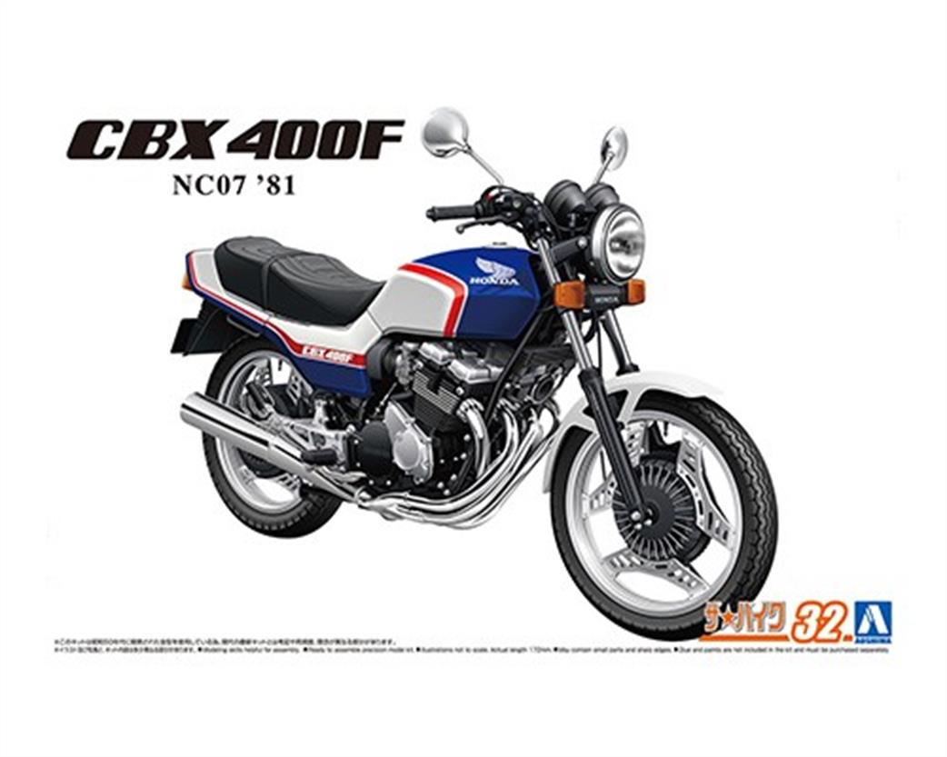 Aoshima 1/12 06342 Honda NC07 CBX400F Pearl Canby Blue / Pearl Shell White Motorbike Kit