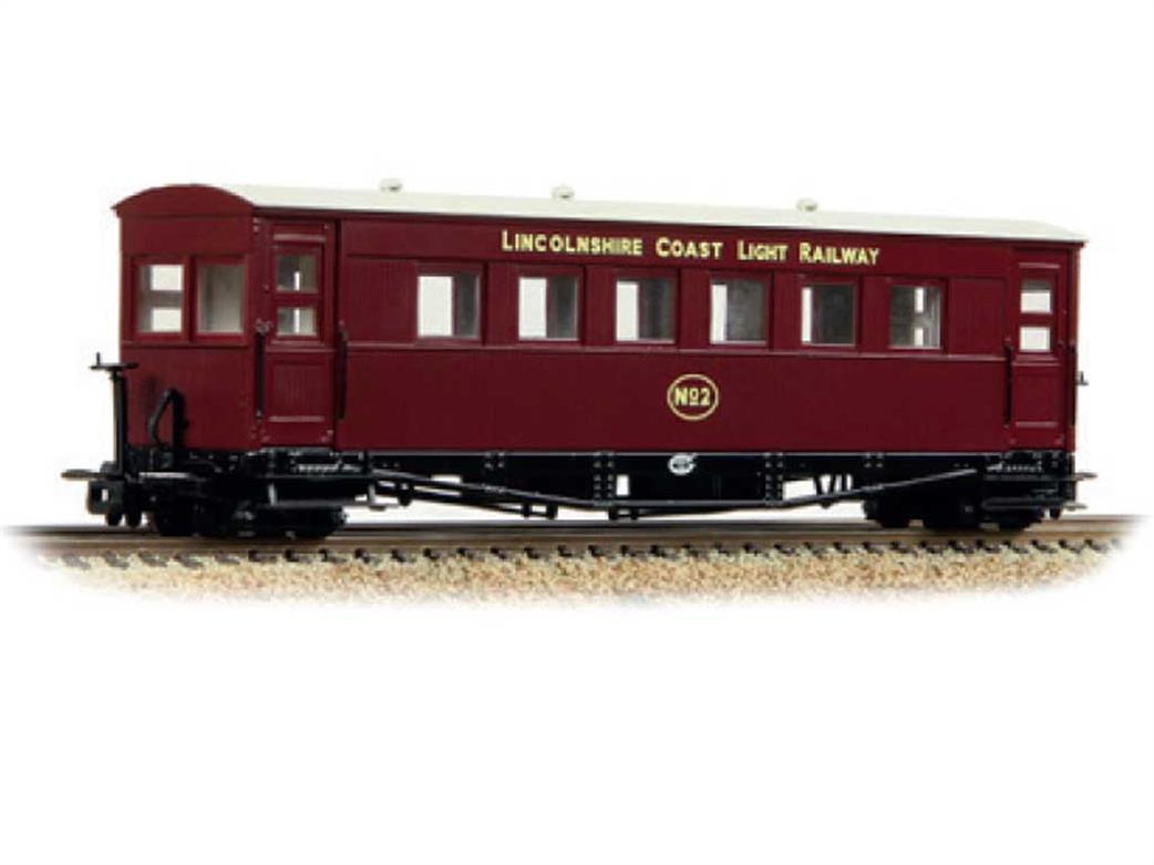 Bachmann OO9 394-028 Lincolnshire Coast Light Railway ex-Ashover Gloucester Bogie Coach Ashover Railway Maroon Livery