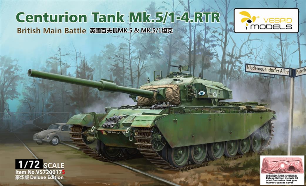 Vespid Models 1/72 VS720017S Centurion Tank Mk5/1-4 RTR British Main Battle Tank Deluxe Edition Kit