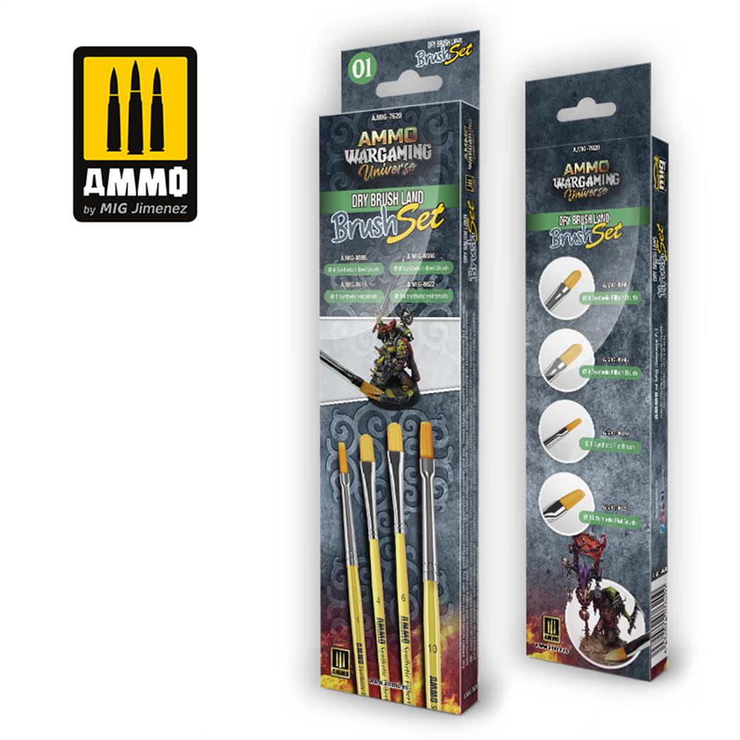 Ammo of Mig Jimenez  MIG-7620 Wargaming Universe Dry Brush Land Brush Set