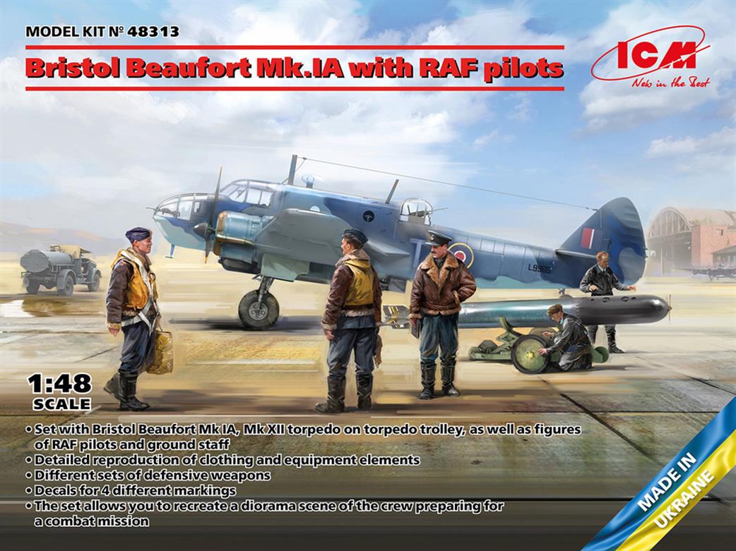 ICM 1/48 48313 Bristol Beaufort Mk.1A with RAF Pilots & Ground Staff Figures