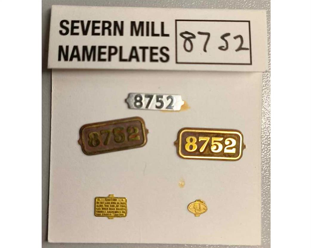 Preowned O Gauge 8752 Severn Mill Nameplates 8752 Pannier Tank Number plate and smokebox plate