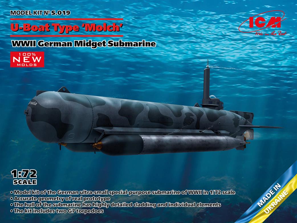 ICM 1/72 S.019 Molch Midget Submarine U-Boat Type 'Molch', WWII German Midget Submarine