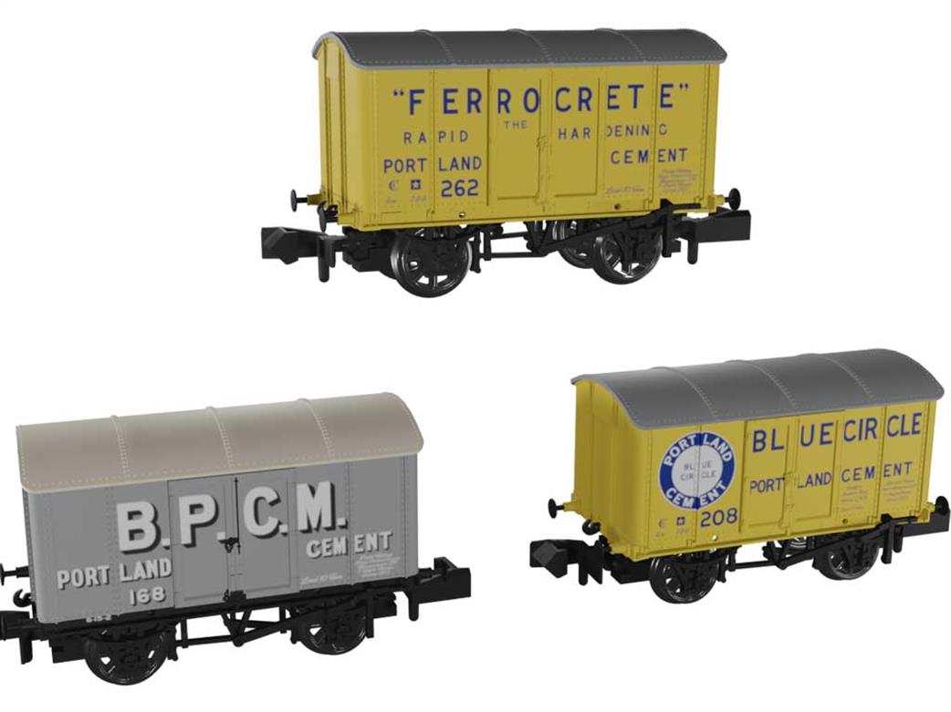 Rapido Trains N 961010 Cement Iron Mink Vans Pack Blue Circle & Ferrocrete Yellow, BPCM Grey