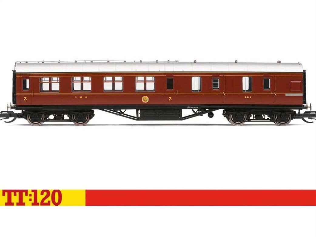 Hornby TT:120 TT4009 LMS Brake Third Class Corridor Coach 5619 LMS Crimson Lake