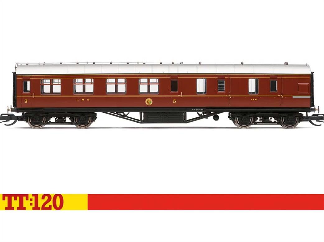 Hornby TT:120 TT4009A LMS Brake Third Class Corridor Coach 5832 LMS Crimson Lake