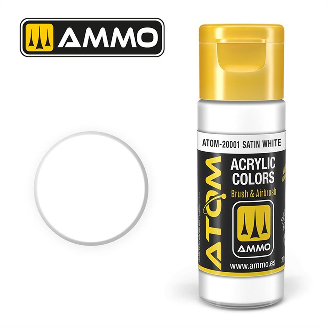 Ammo of Mig Jimenez  ATOM-20001 Atom Color Satin White 20ml Acrylic Paint