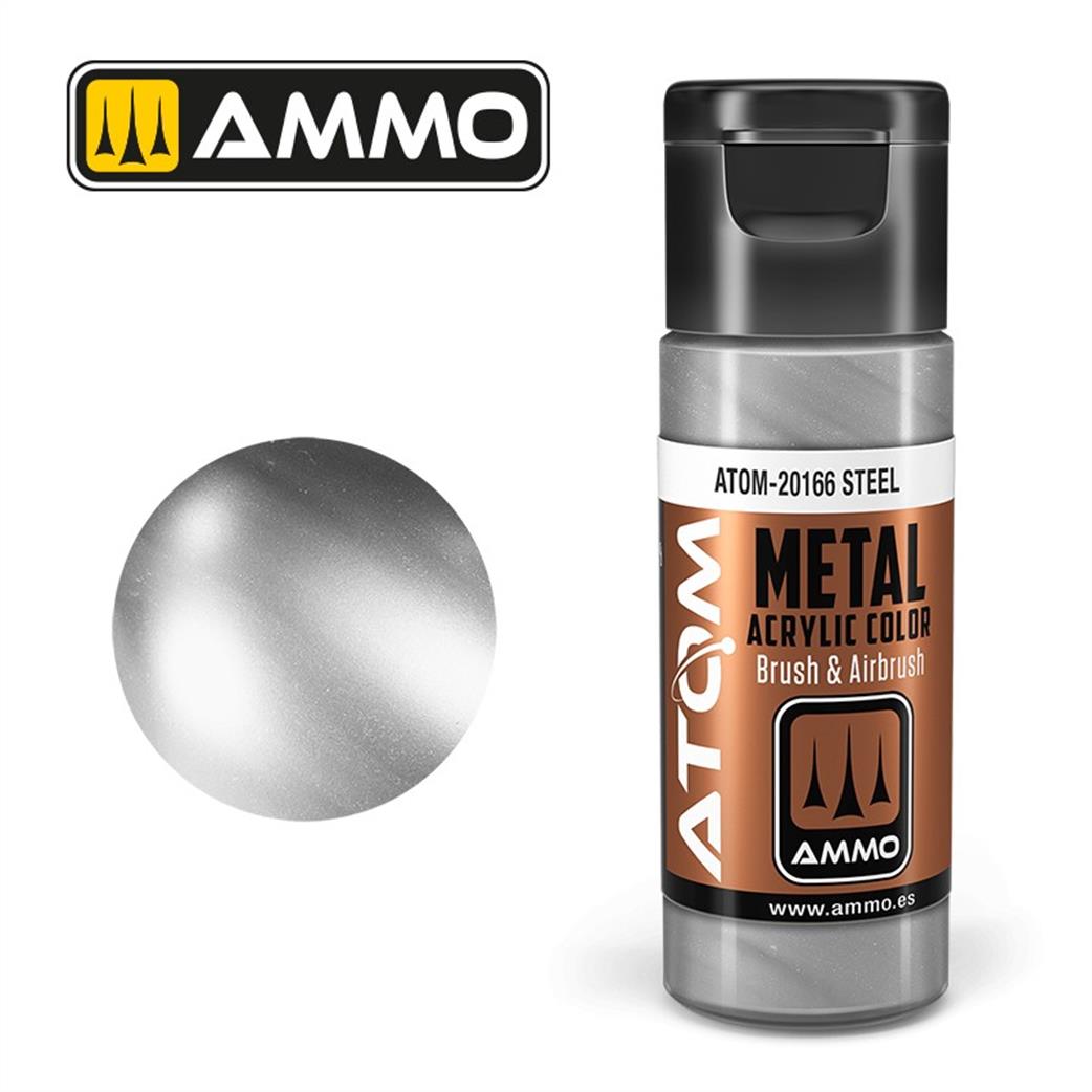 Ammo of Mig Jimenez  ATOM-20166 Atom Color Metallic Steel 20ml Acrylic Paint