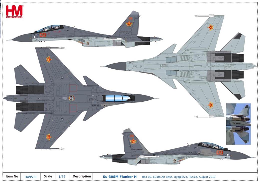 Hobby Master 1/72 HA9511 Su-30SM Flanker H Su-30SM Flanker H Red 09 604th Air Base Dyagilevo Russia