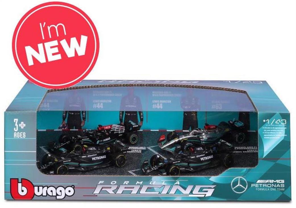 Burago 1/43 B18-38093 F1 Mercedes-Benz 4pk British GP Lewis Hamilton Set